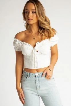 DISSH Boutiques TOPS WANDERLUST WHITE CUPPED CROP TOP
