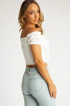 DISSH Boutiques TOPS WANDERLUST WHITE CUPPED CROP TOP