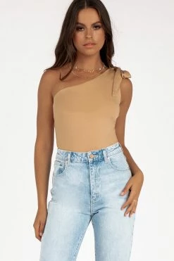 DISSH Boutiques SLONE CARAMEL ONE SHOULDER BODYSUIT