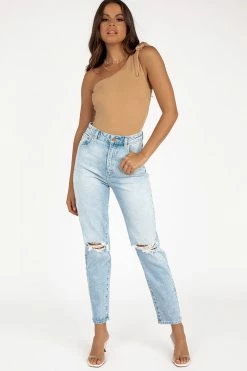 DISSH Boutiques SLONE CARAMEL ONE SHOULDER BODYSUIT