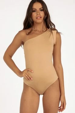DISSH Boutiques SLONE CARAMEL ONE SHOULDER BODYSUIT