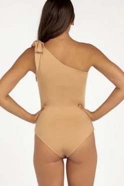 DISSH Boutiques SLONE CARAMEL ONE SHOULDER BODYSUIT