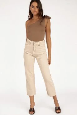DISSH Boutiques TOPS SLONE LATTE ONE SHOULDER BODYSUIT