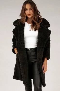 DISSH Boutiques CHARLEE BLACK TEDDY LONG COAT
