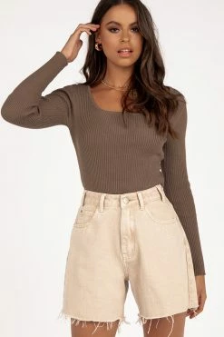 DISSH Boutiques ESTA LATTE SCOOP NECK KNIT TOP TOPS