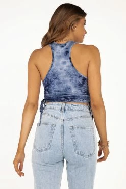 DISSH Boutiques DYNAMITE BLUE TIE DYE TANK TOP KNITTED