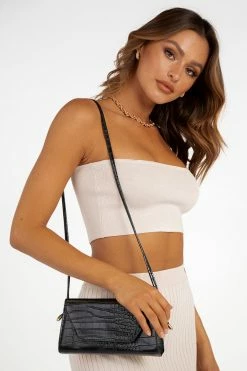 DISSH Boutiques KNITTED PARKER BLACK CROC BAGUETTE BAG