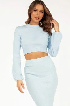 DISSH Boutiques SHARON BLUE KNIT LONG SLEEVE KNIT