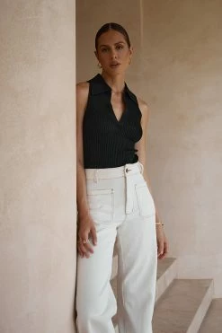 DISSH Boutiques CLOTHING FENTON BLACK COLLARED KNIT TOP