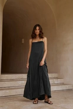 DISSH Boutiques EVANS BLACK SILK SLIP MIDI DRESS