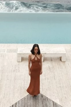 DISSH Boutiques TONI TAN HALTER MIDI DRESS CLOTHING
