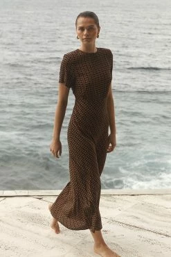 DISSH Boutiques FAME BLACK CHOC GEO MIDI DRESS