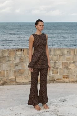 DISSH Boutiques CLOTHING FAME BLACK CHOC GEO LINEN TUNIC