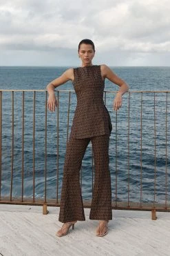 DISSH Boutiques CLOTHING FAME BLACK CHOC GEO LINEN PANT