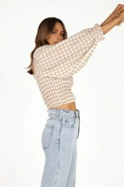 DISSH Boutiques LUCIA SHIRRED OAT GINGHAM TOP TOPS