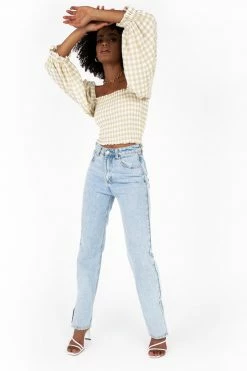 DISSH Boutiques LUCIA SHIRRED OAT GINGHAM TOP TOPS