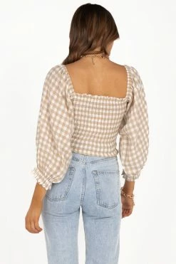 DISSH Boutiques LUCIA SHIRRED OAT GINGHAM TOP TOPS