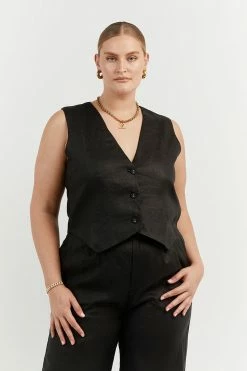 DISSH Boutiques BANKS BLACK LINEN VEST CLOTHING