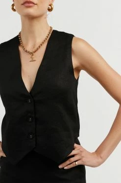 DISSH Boutiques BANKS BLACK LINEN VEST CLOTHING