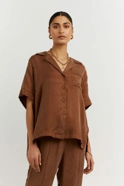 DISSH Boutiques CAMPBELL TAN SHORT SLEEVE SHIRT