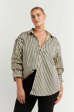 Best deal ๐ DISSH Boutiques LOCKWOOD BEIGE STRIPE ๐ SHIRT CLOTHING โญ 19 DISSH Boutiques LOCKWOOD BEIGE STRIPE SHIRT CLOTHING