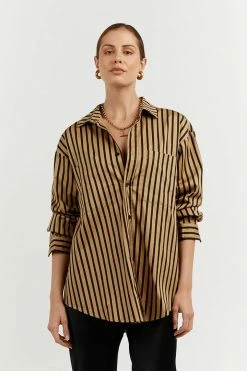 DISSH Boutiques CLOTHING LOCKWOOD MOCHA STRIPE SHIRT