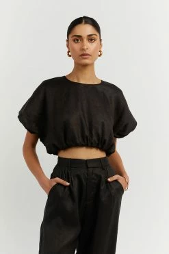 DISSH Boutiques BONNIE BLACK BUBBLE CROP TOP CLOTHING