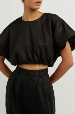 DISSH Boutiques BONNIE BLACK BUBBLE CROP TOP CLOTHING