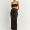 DISSH Boutiques CLOTHING VIENNA BLACK LINEN CURVED CROP TOP