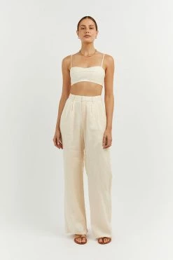 DISSH Boutiques VIENNA BUTTER LINEN CURVED CROP TOP CLOTHING