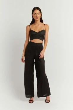 DISSH Boutiques ZUMA BLACK LINEN WRAP CROP TOP CLOTHING