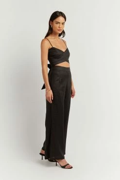 DISSH Boutiques ZUMA BLACK LINEN WRAP CROP TOP CLOTHING