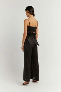 DISSH Boutiques ZUMA BLACK LINEN WRAP CROP TOP CLOTHING