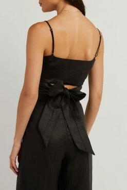 DISSH Boutiques ZUMA BLACK LINEN WRAP CROP TOP CLOTHING
