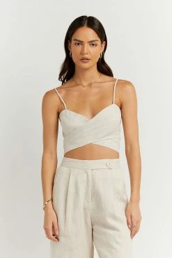 DISSH Boutiques ZUMA NATURAL LINEN WRAP CROP TOP CLOTHING