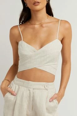 DISSH Boutiques ZUMA NATURAL LINEN WRAP CROP TOP CLOTHING