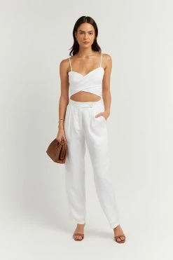 DISSH Boutiques ZUMA WHITE LINEN WRAP CROP TOP