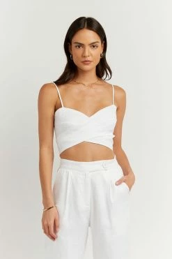 DISSH Boutiques ZUMA WHITE LINEN WRAP CROP TOP