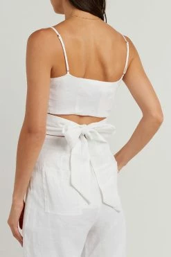 DISSH Boutiques ZUMA WHITE LINEN WRAP CROP TOP