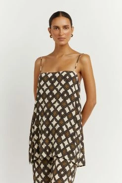 DISSH Boutiques GOSSE KHAKI GEO TUNIC TOP THE BUMP FRIENDLY EDIT