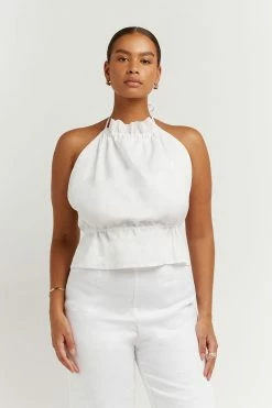 DISSH Boutiques AISLE WHITE RAMIE BACKLESS TOP
