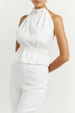 DISSH Boutiques AISLE WHITE RAMIE BACKLESS TOP
