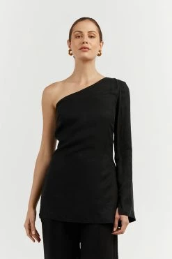 DISSH Boutiques SASHA BLACK ONE SHOULDER TUNIC
