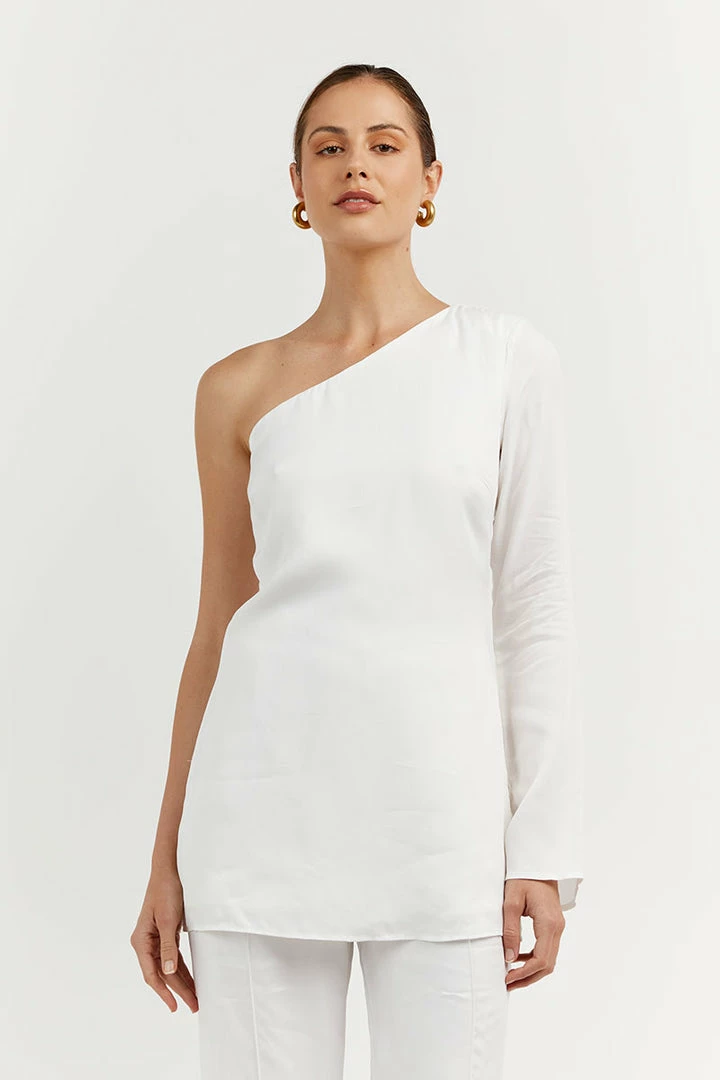 New ๐ DISSH Boutiques CLOTHING SASHA WHITE ONE SHOULDER TUNIC ๐ 3 DISSH Boutiques CLOTHING SASHA WHITE ONE SHOULDER TUNIC