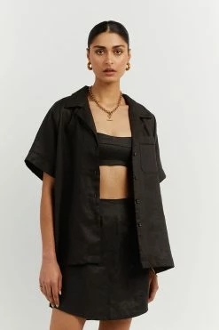 DISSH Boutiques CAMPBELL BLACK LINEN SHIRT CLOTHING