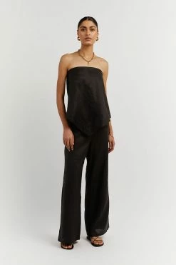 DISSH Boutiques JESSIE BLACK LINEN STRAPLESS TOP CLOTHING