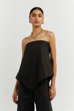 DISSH Boutiques JESSIE BLACK LINEN STRAPLESS TOP CLOTHING