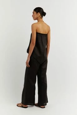 DISSH Boutiques JESSIE BLACK LINEN STRAPLESS TOP CLOTHING