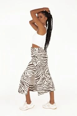 DISSH Boutiques ALEX ZEBRA LINEN SAFARI MIDI SKIRT KNITTED