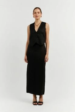 DISSH Boutiques ROBERTS BLACK LINEN MIDI SKIRT